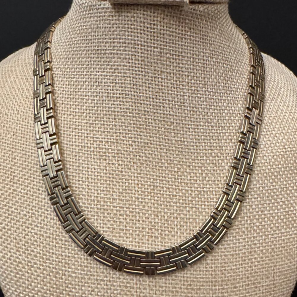 VTG Crown Trifari Necklace DES PAT PEND Silver-Tone Brick Link Choker 40s 50s